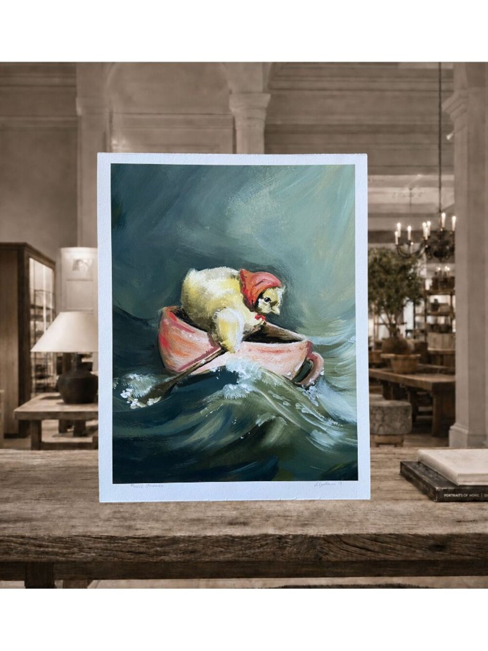 Tilly’s Journey 11x14 Whimsical Chick Teacup Ocean Art Print Signed